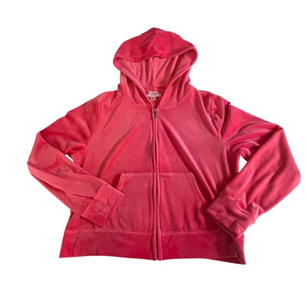 Juicy Couture Pink Velour Rhinestone Logo Zip Up Hoodie XL